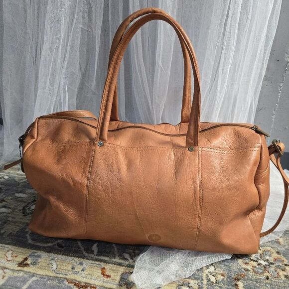DAVID KING Boston Tan Leather Duffel Travel Bag Vintage 80s 90s - Picture 2 of 8